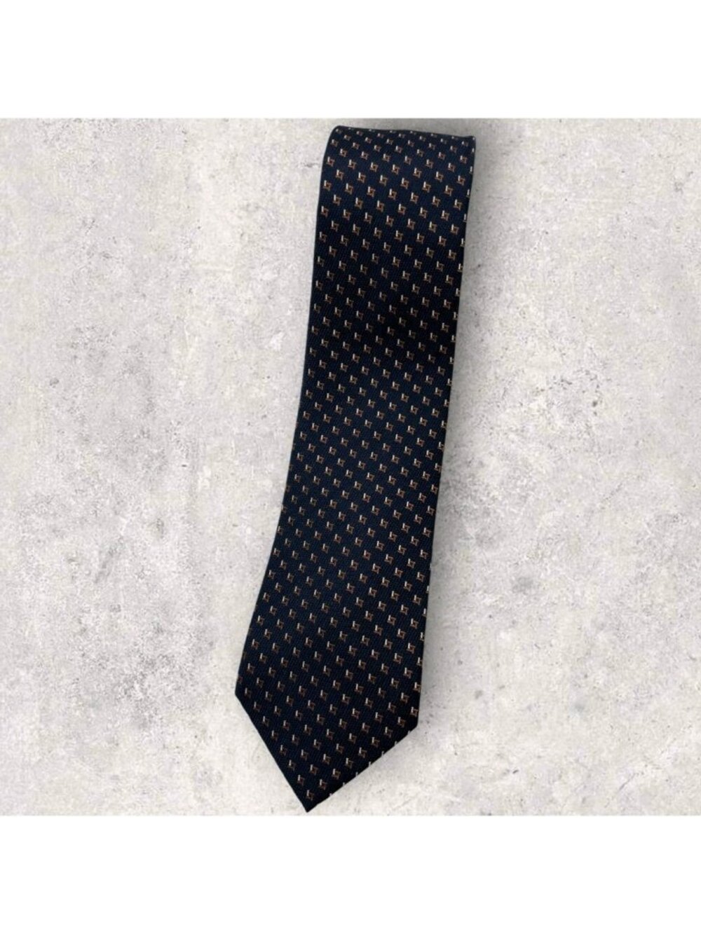 MASSIMO DUTTI Silk Tie ITALY Navy Brown White Geometric W:3.1"